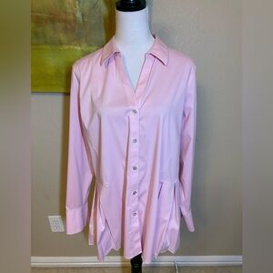 NWOT Foxcroft "Non-Iron" Long-Sleeve Button Up Blouse, Pink, Size 14.